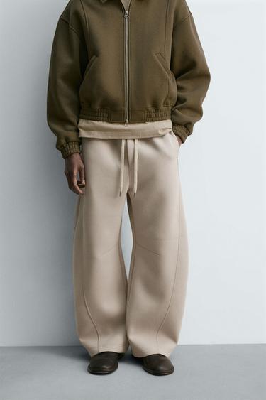 NEOPRENE-EFFECT BALLOON FIT TROUSERS - Stone by Zara - Image 1