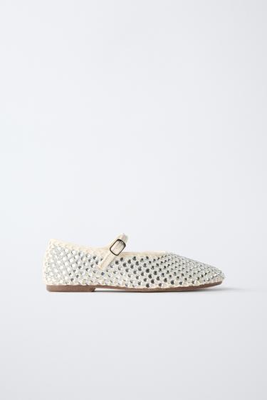 GLITTER BALLET FLATS - Ecru White by Zara