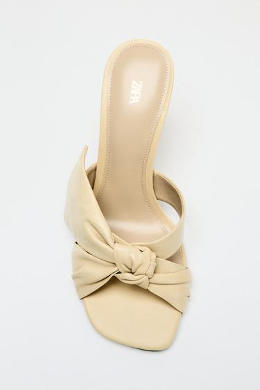 Zara LEATHER BOW HEELED SANDALS - Vanilla Yellow