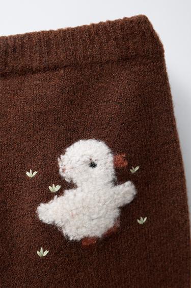 EMBROIDERED DUCK KNIT JOGGERS - Brown by Zara - Image 3