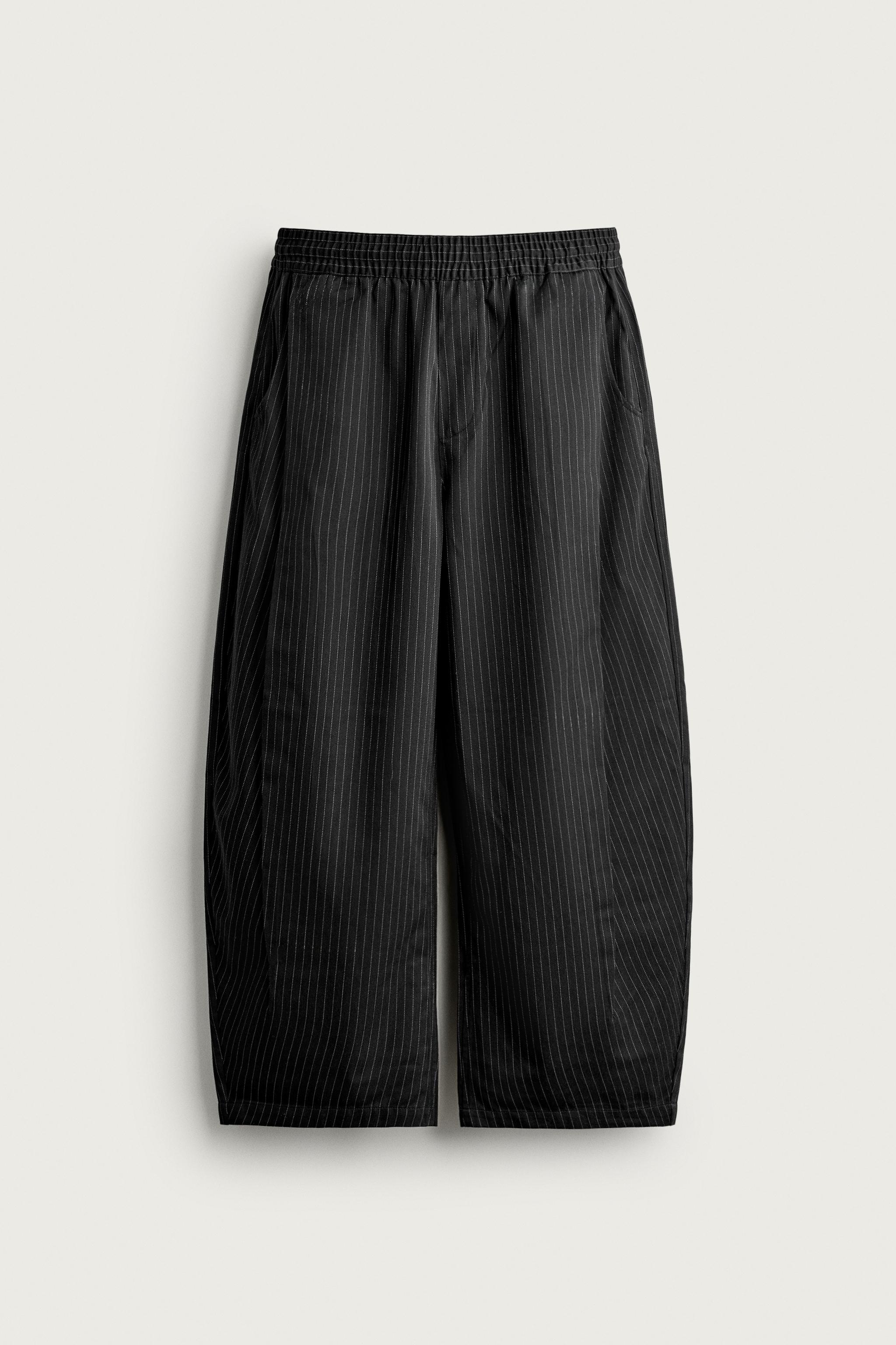 SIDE-PLEAT BALLOON FIT TROUSERS — striped