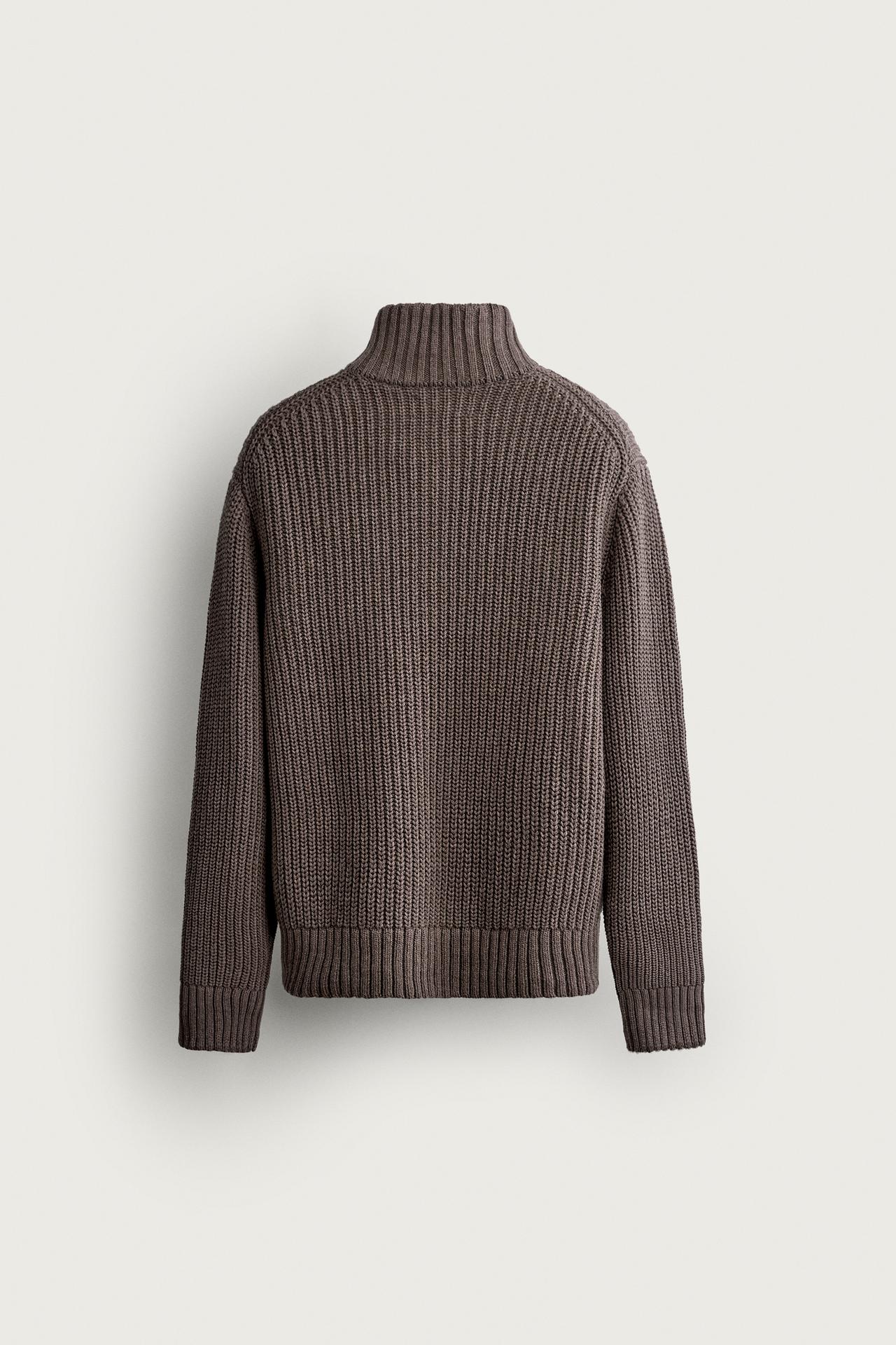COTTON-WOOL QUARTER-ZIP SWEATER — Taupe gray