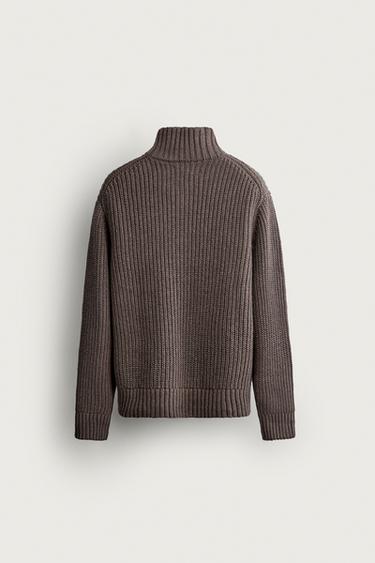 COTTON-WOOL QUARTER-ZIP SWEATER — Taupe gray 2