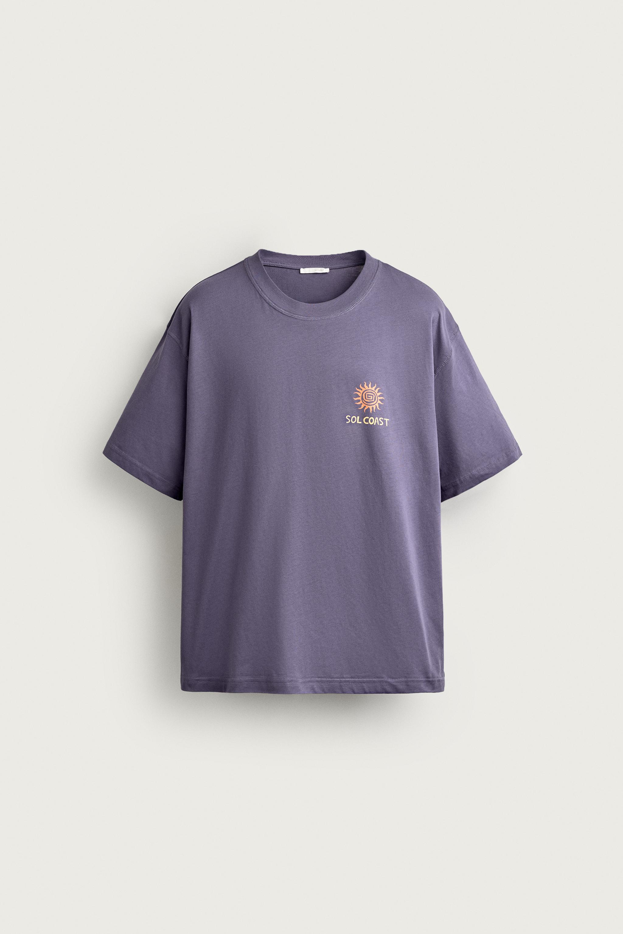 RELAXED FIT CONTRAST PRINT T-SHIRT — Purple