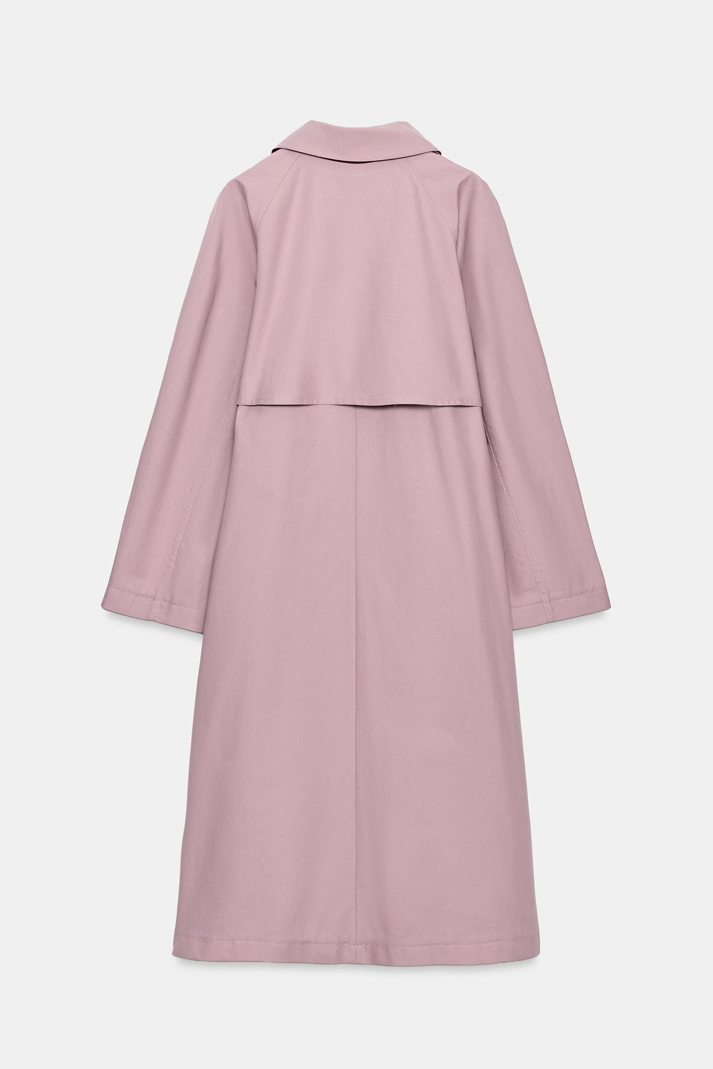 Женское пальто Zara ZW Collection Double-Breasted Long Trench, цвет: Розовый — фото 9