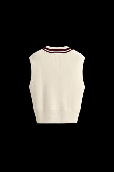 Zara CONTRAST RIB KNIT VEST - Ecru