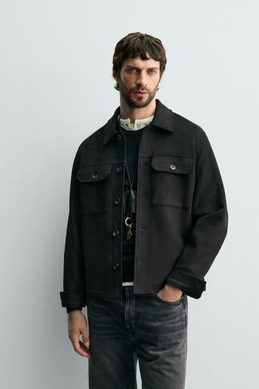 FAUX SUEDE OVERSHIRT - Black by Zara