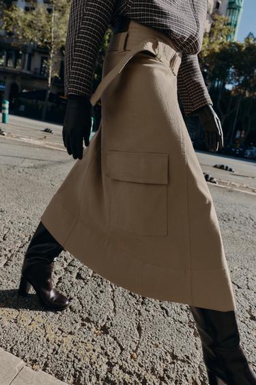 JUPE MI-LONGUE CARGO AVEC CEINTURE - Sable de Zara - Image 3
