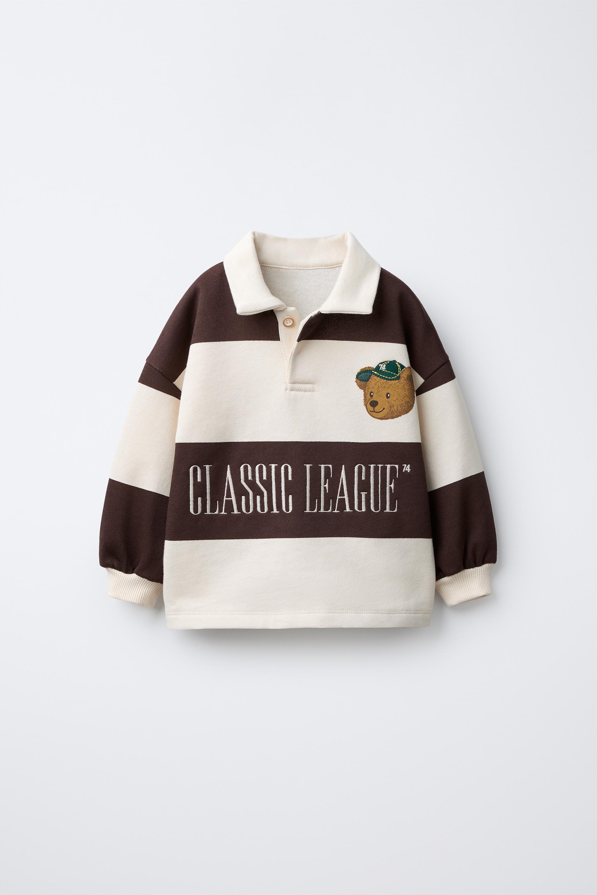 トップス Embroidery Polo Sweatshirt STRIPED POLO SHIRT WITH EMBROIDERED BEAR - Ecru / Brown