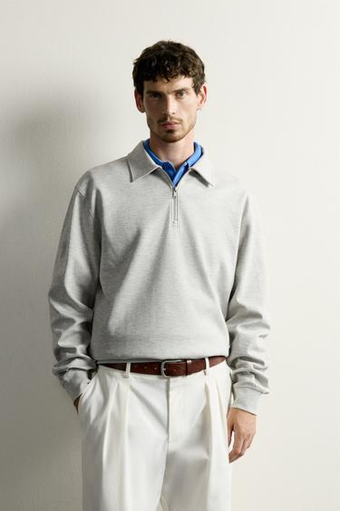 INTERLOCK ZIP POLO SWEATSHIRT — Gray marl 2