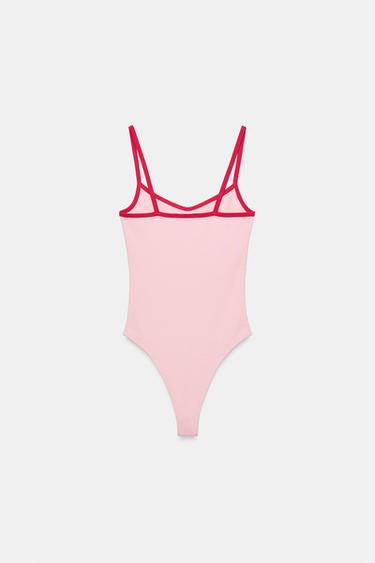 BODYSUIT WITH CONTRAST PIPING - Pink by Zara - Image 5