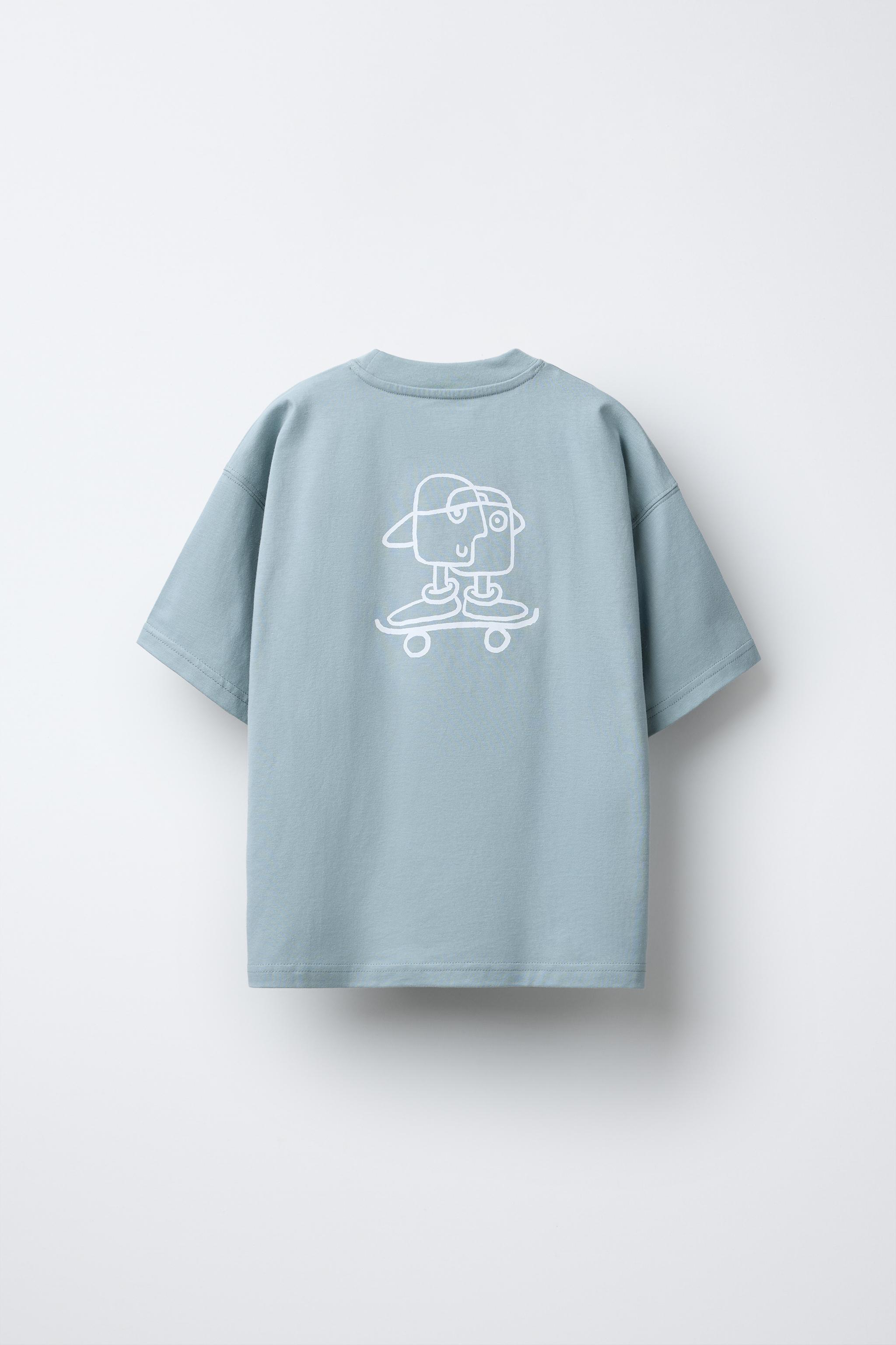 レリーフプリント入りTシャツ - ライトブルー | ZARA Japan / 日本