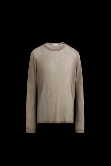SEMI-SHEER RIBBED T-SHIRT - Dark grey by Zara - Image 0
