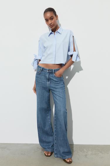 Zara POPLIN SHIRT WITH TIES - Light blue - Image 0