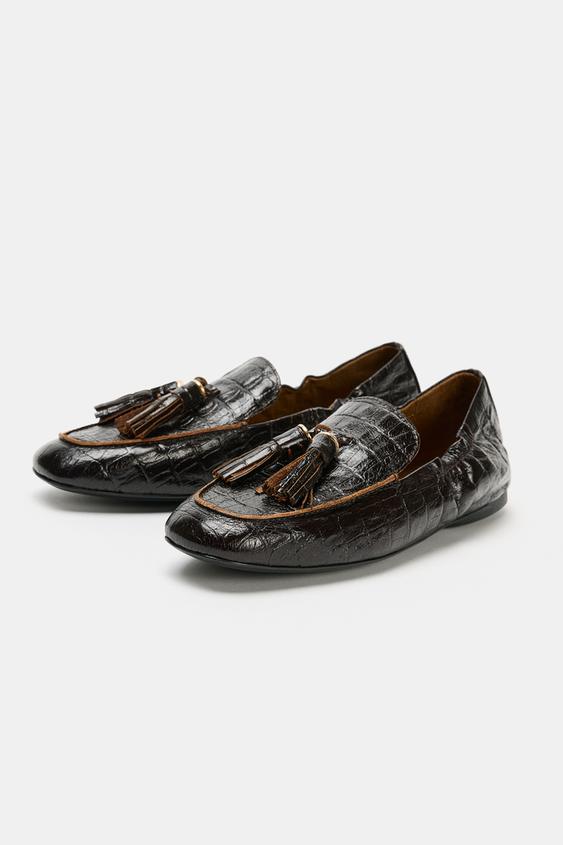 MOCASSINS EN CUIR IMPRIMÉ - Marron de Zara - Image 3