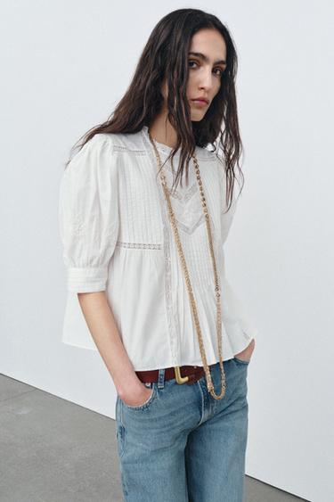 ÁO SƠ MI THÊU ZW COLLECTION - Kem từ Zara