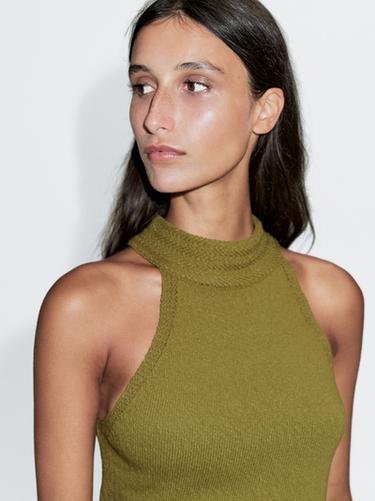 Zara Textured knit halterneck top - Green