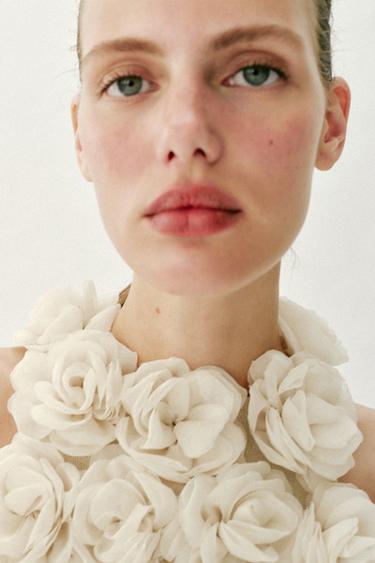 TOP HALTER PUNTO ESTRUCTURA FLORES - Beige de Zara