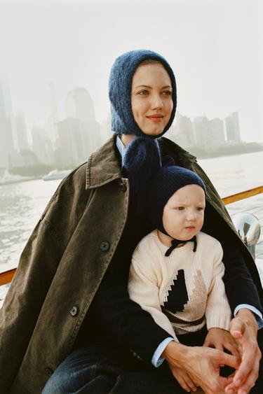 Zara POINTED KNIT BONNET - Navy blue