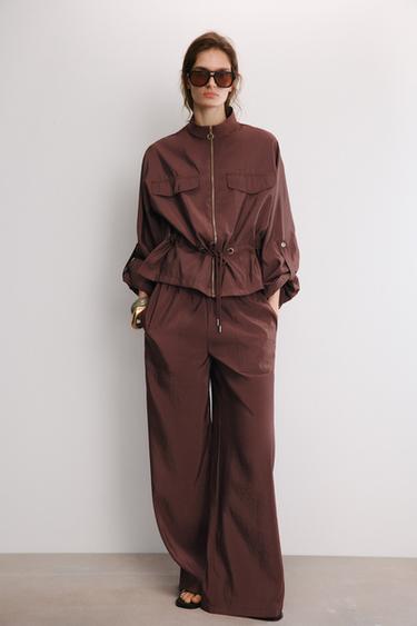 SATIN TROUSERS WITH ELASTICATED WAIST - Mocha by Zara - Image 0