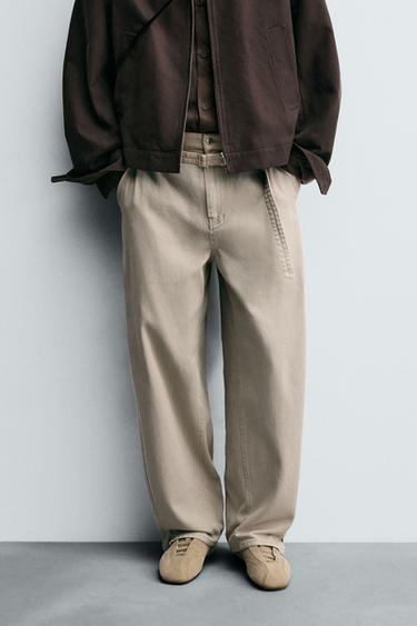 BELTED WIDE-LEG BALLOON FIT TROUSERS - Beige by Zara