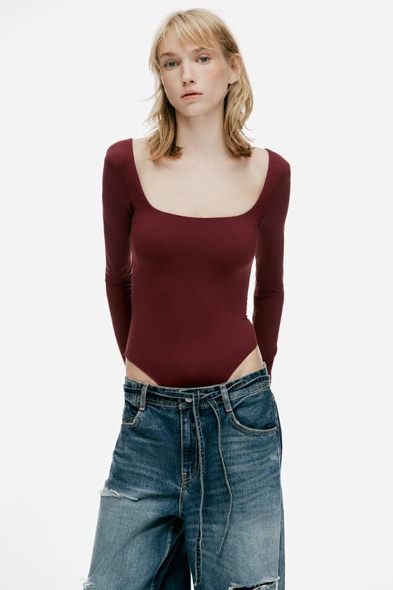BODY EN POLYAMIDE À ENCOLURE CARRÉE - Vin de Zara - Image 1