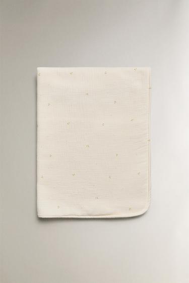 KIDS' FLORAL FLEECE AND MUSLIN BLANKET - Ecru by Zara - Image 3