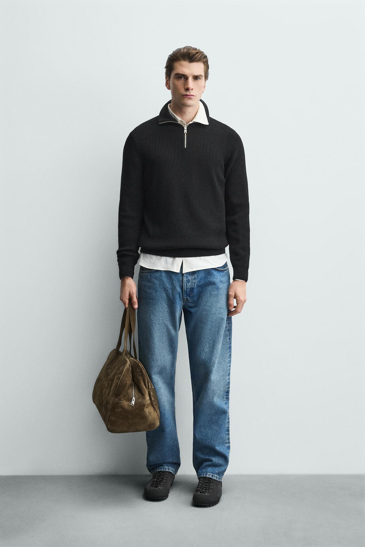 ZARA PURL KNIT QUARTER-ZIP JUMPER