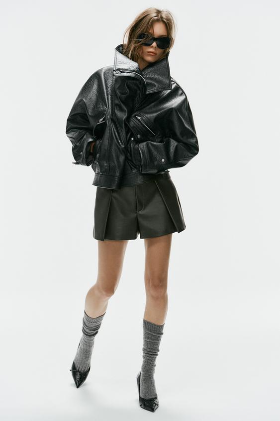 LEATHER EFFECT BIKER JACKET - Black by Zara - Image 0
