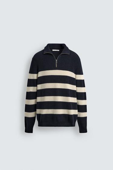 Zara 珍珠紋拉鍊領針織衫 - 裸色 / 海藍色