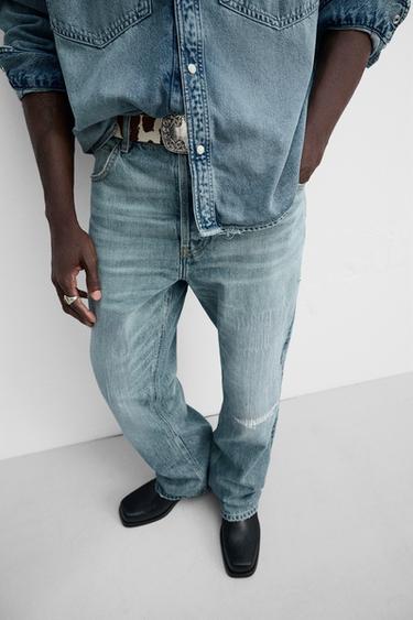 RIPPED FLARED FIT JEANS - Mid-blue by Zara - Image 4