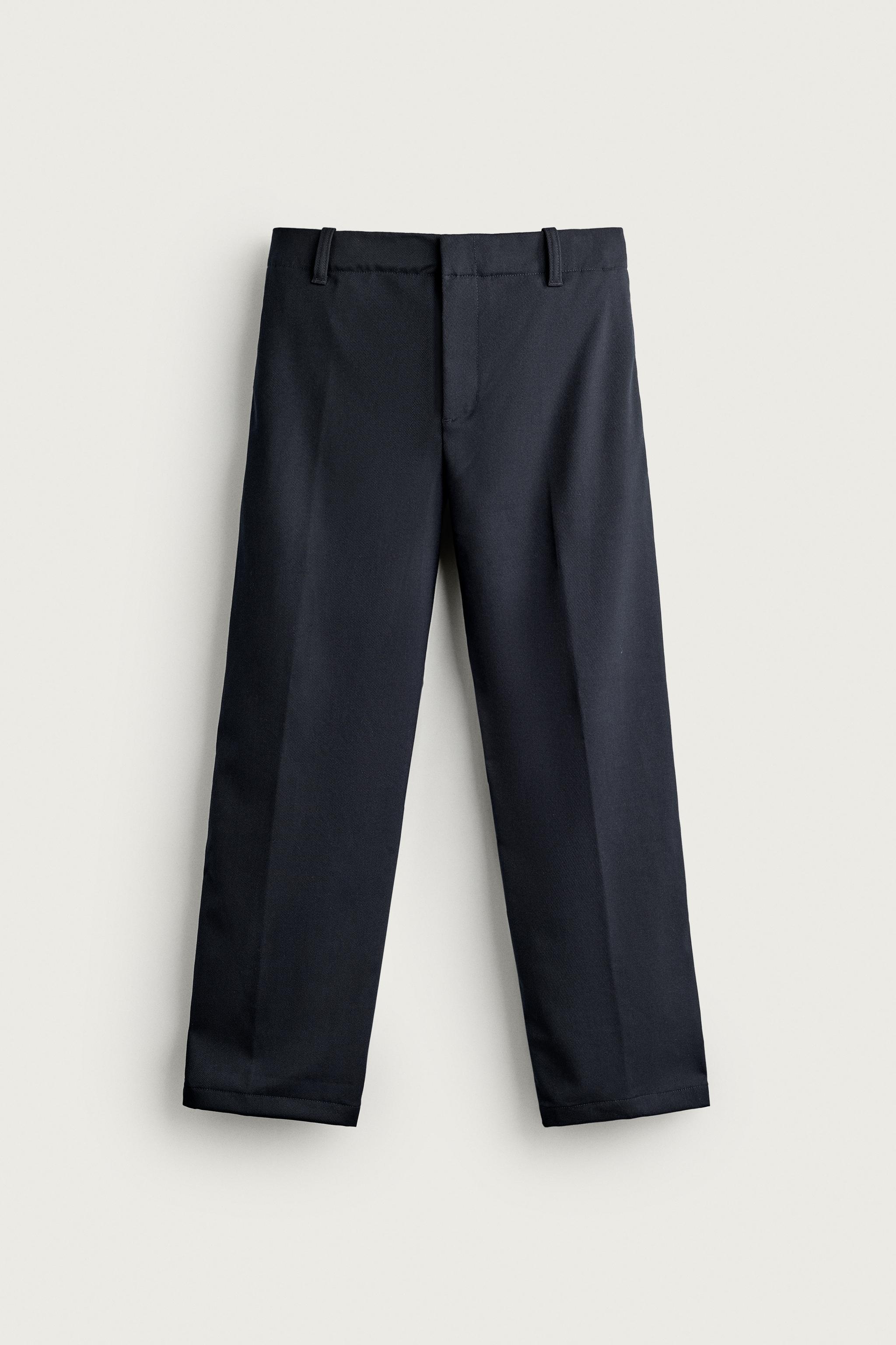STRAIGHT-FIT PANTS WITH TABS — Dark navy