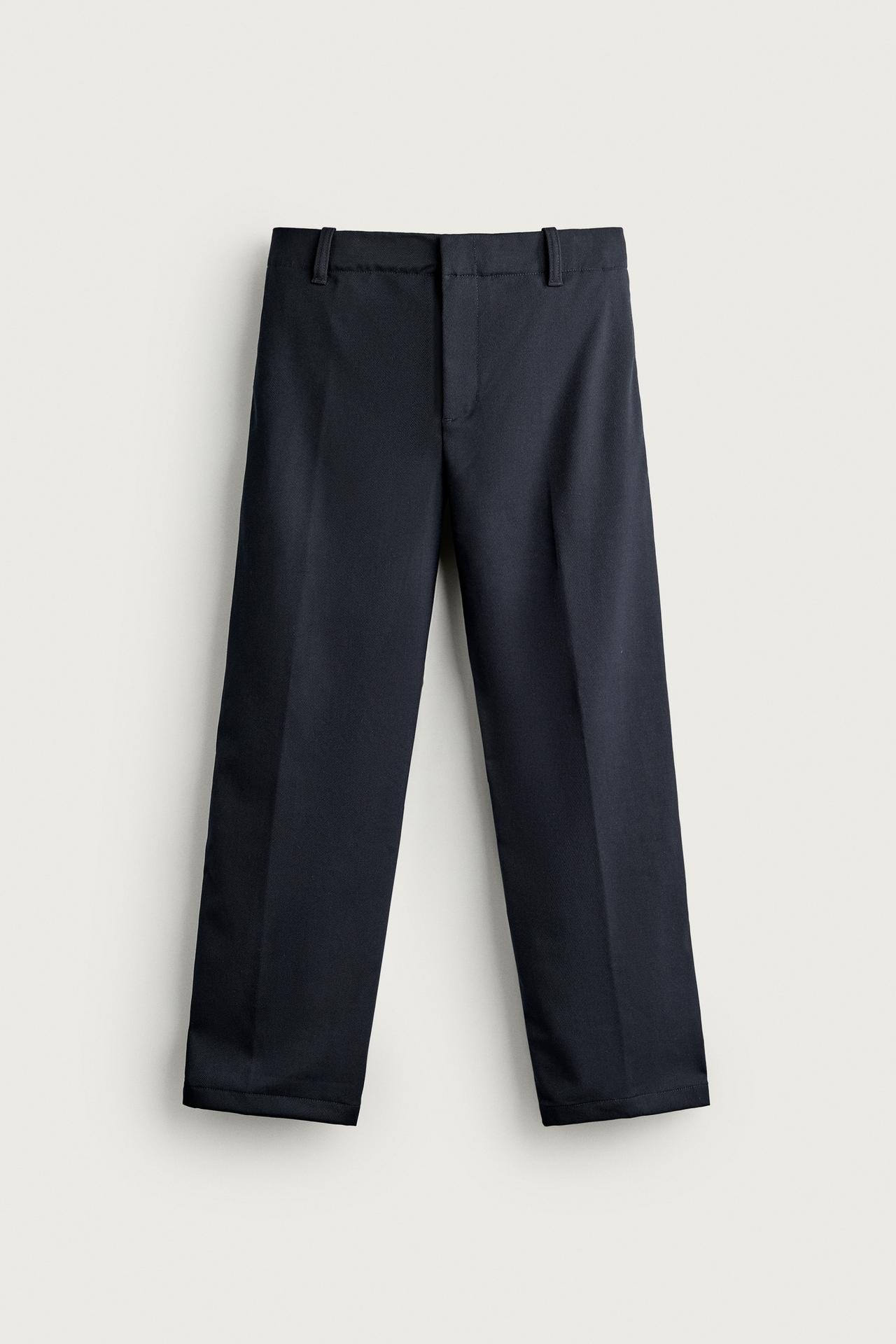 STRAIGHT-FIT PANTS WITH TABS — Dark navy