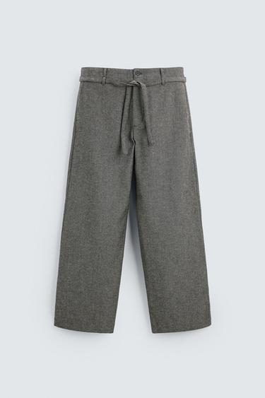 PANTALÓN ESPIGA CINTURÓN - Gris de Zara