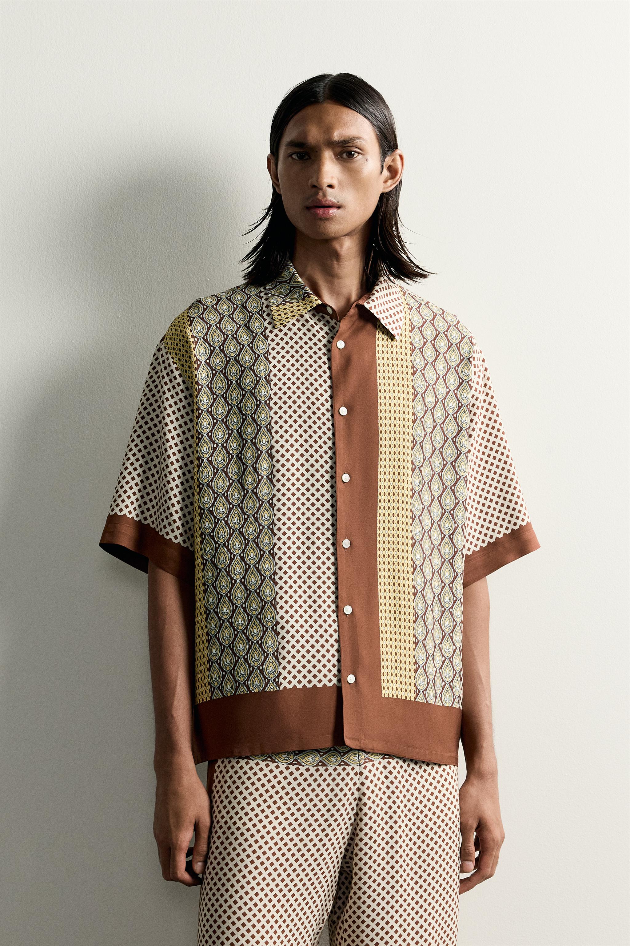 Мужские рубашки Zara LIMITED EDITION MIXED PRINT FLOWY SHIRT — фото 2