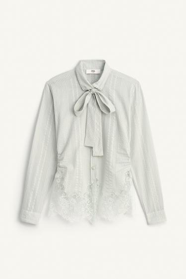 LIMITED EDITION LACE SHIRT WITH TIES - Sea green by Zara - Image 5