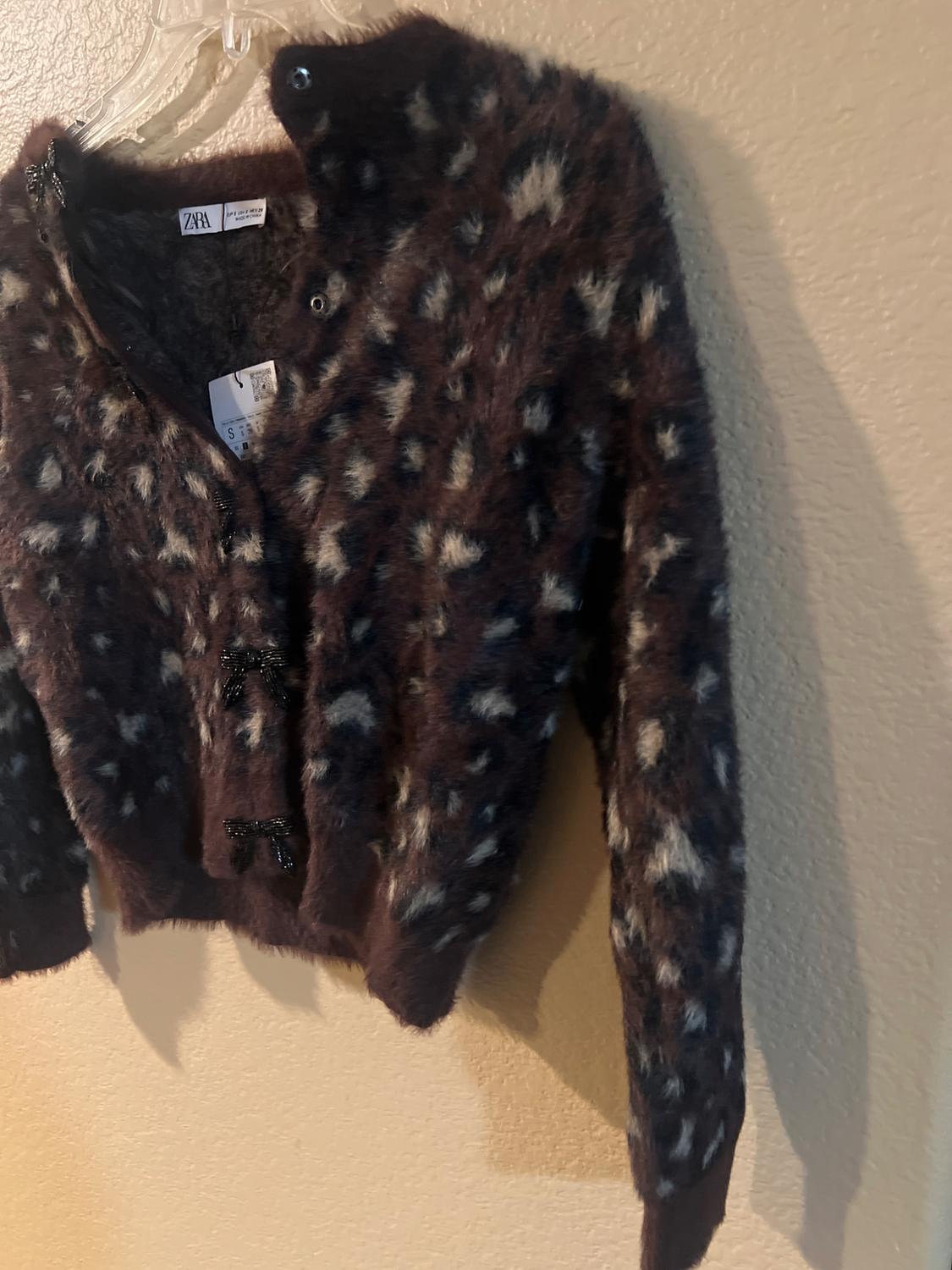 FUR EFFECT JACQUARD KNIT CARDIGAN - Image 4