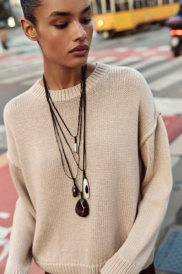 Zara PACK OF 4 LEATHER AND STONE NECKLACES - Brown