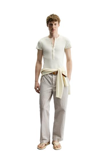 STRAIGHT-LEG SEERSUCKER TROUSERS - striped by Zara