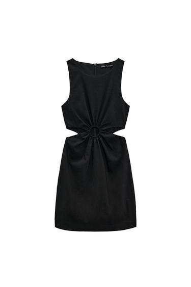 LINEN BLEND DRESS WITH CUT-OUT DETAIL