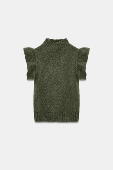 WOOL WAISTCOAT WITH RUFFLES - Green by Zara