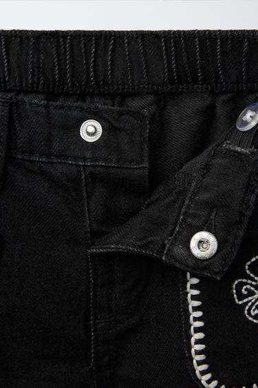 EMBROIDERED DENIM BERMUDA SHORTS - Black by Zara - Image 2