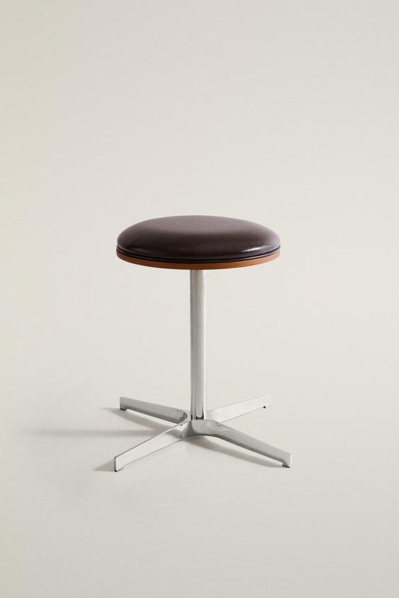 LEATHER AND STAINLESS STEEL STOOL - Chocolate brown by Zara - Image 0