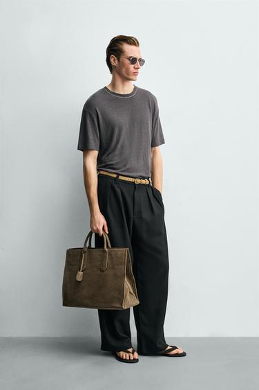 BANDOLERA PIEL - Gris Topo de Zara - Imagen 0