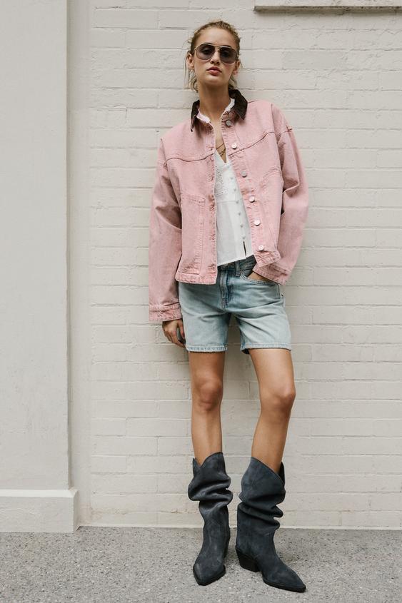 CAZADORA Z1975 DENIM CUELLO COMBINADO - Rosa de Zara - Imagen 0