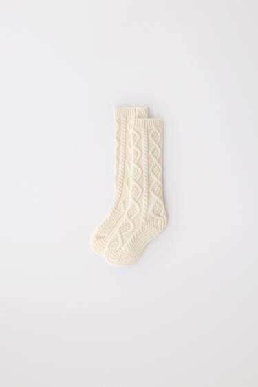 LONG CABLE-KNIT SOCKS 100% WOOL LIMITED EDITION - Ecru by Zara