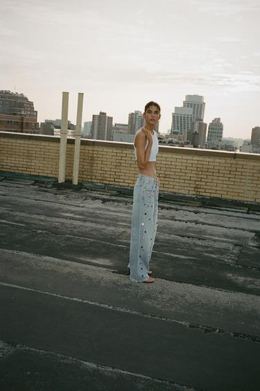 JEAN RELAXED OVERSIZE TAILLE HAUTE BIJOUX - Bleu clair de Zara - Image 6