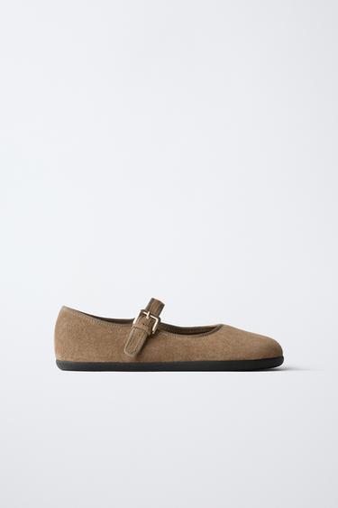 LEATHER BAREFOOT BALLERINAS - Brown by Zara