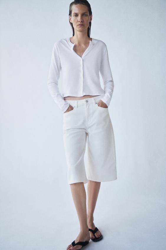 Zara 100% COTTON BUTTON T-SHIRT - White - Image 0