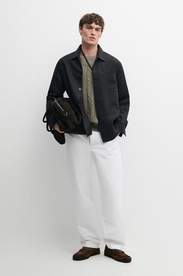 Zara Cotton and linen barrel fit poplin trousers - White - Image 0